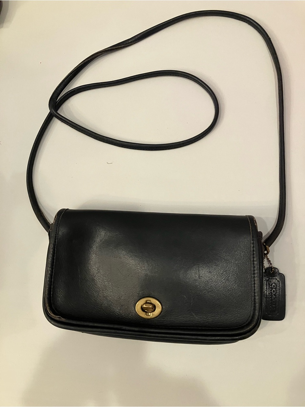 Coach Black Leather Dinky 80’s Crossbody with Gold Turnlock